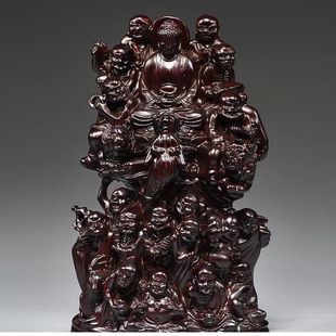 黑檀木雕十八罗汉摆件红木家居玄关降龙伏虎尊者实木质雕刻工艺品