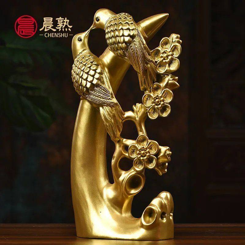 金色木雕喜上眉梢摆件家居客厅电视柜小鸟梅花喜鹊工艺品乔迁送礼,家居饰品,装饰摆件,淘宝优惠券,粉丝福利购,淘宝优惠卷