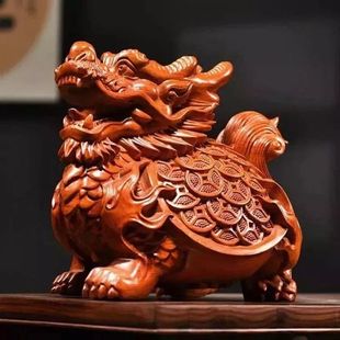 花梨木雕龙龟摆件红木雕刻工艺品实木龙头龟玄武家居办公装饰摆设