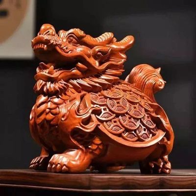 花梨木雕龙龟摆件红木雕刻工艺品实木龙头龟玄武家居办公装饰摆设