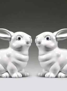 白色实木雕刻兔子摆件十二生肖木头兔家居风水客厅饰品女生日礼物