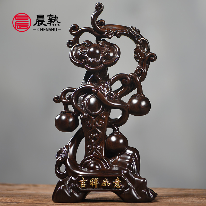 黑檀木雕葫芦摆件实木质雕刻如意