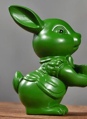 绿色木雕元宝兔子摆件实木质十二生肖兔家居客厅桌面装饰工艺礼品