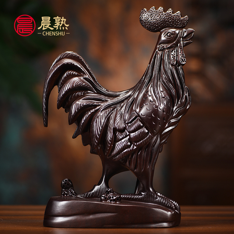黑檀木雕鸡摆件实木制十二生肖公