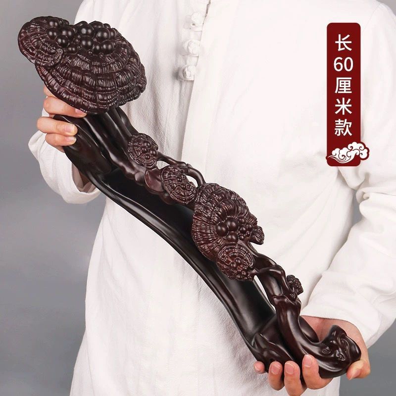 实木灵芝如意摆件黑檀木雕刻工艺礼品家居玄关装饰乔迁送长辈礼物