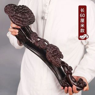 實木靈芝如意擺件黑檀木雕刻工藝禮品家居玄關(guān)裝 飾喬遷送長輩禮物