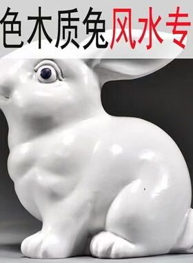 白色实木雕刻兔子摆件十二生肖木头兔家居风水客厅饰品女生日礼物