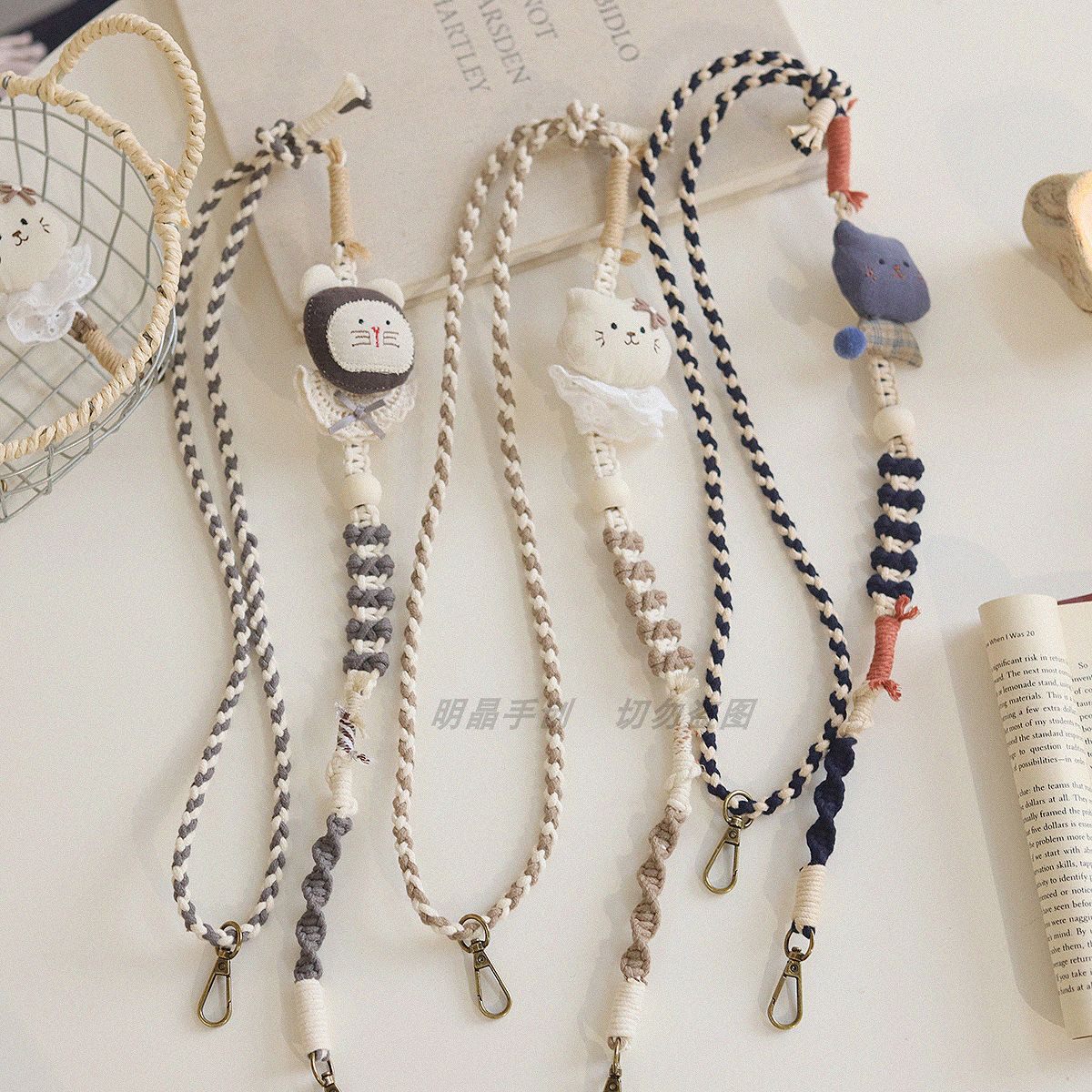 手工编织手机挂绳可爱猫咪手机链斜挎电话挂绳相机脖挂绳手腕吊绳