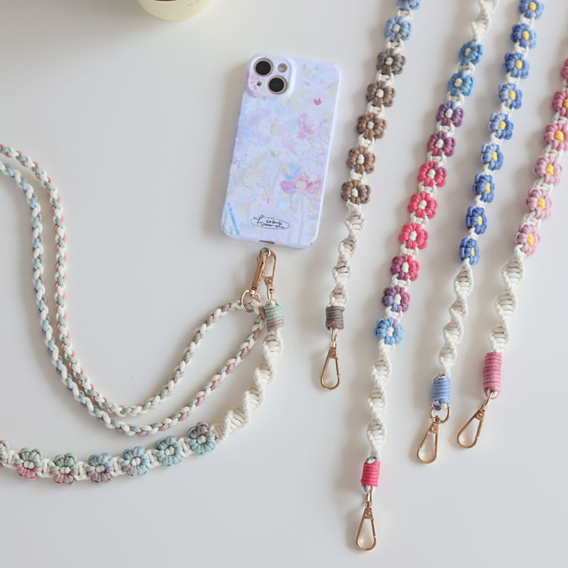 新品手工编织手机挂绳渐变花花手机链手提钥匙扣斜挎可背包包挂绳