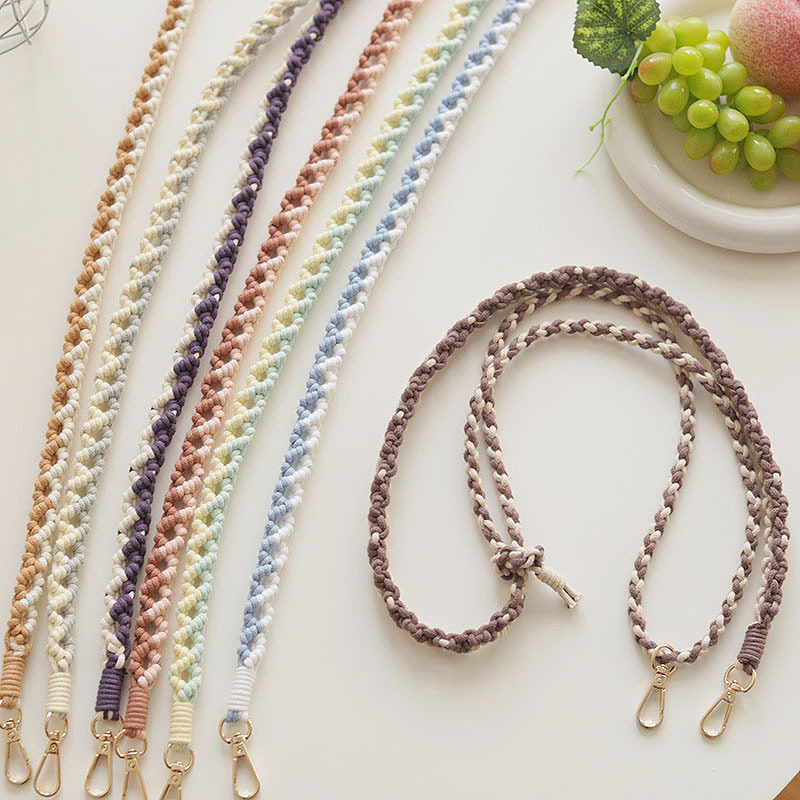 新款手工编织手机挂绳彩虹方块手机链相机挂脖绳斜挎可调节背包带