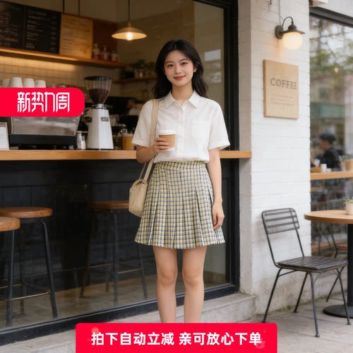 短裙A甜美百搭百褶裙气质