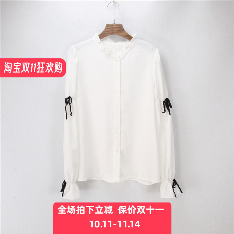 町家蝴蝶结雪纺衬衫秋季新款复古优雅法式白色上衣顺滑C2CAC4104