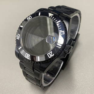 NH35表壳表带40MM精钢电镀黑水鬼表壳蓝宝石玻璃适配兼容NH34机芯