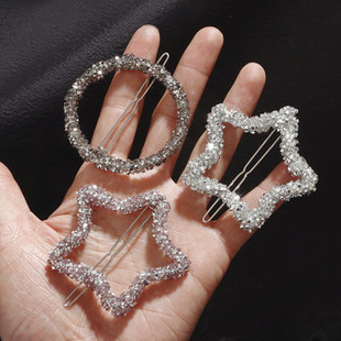 新款韩国水晶水钻发夹五角星三角形圆形青蛙夹发夹发饰水晶边夹