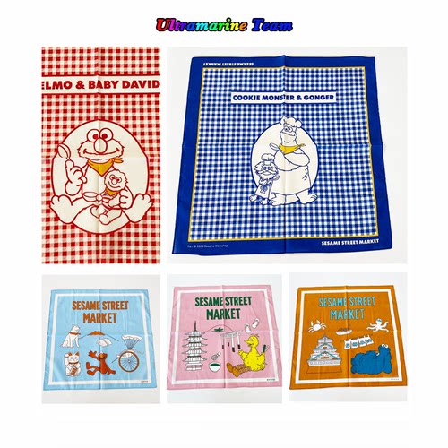 日本芝麻街sesame street夏季出游复古时尚小方巾 纯棉美式围巾