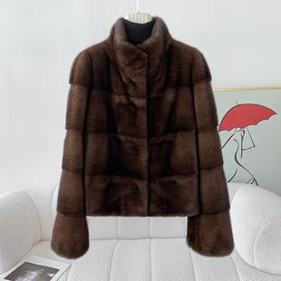 2025新款 进口欧貂绒立领横排水貂防皮草貂皮大衣女整貂秋冬短外套