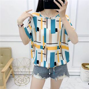 人棉绸上衣妈妈衫短袖T恤女夏季宽松大版休闲居家服睡衣女印花衫