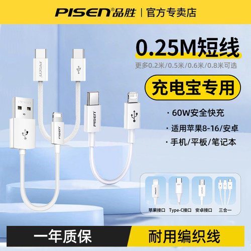 品胜短款60W快充双typec数据线