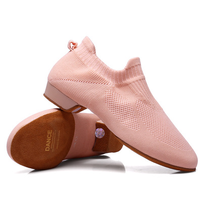 KC新款飞织无鞋带袜子款练功室内拉丁舞毛底专业舞蹈鞋