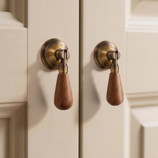 法式 吊坠小拉手 亮银轻奢柜门把手衣柜门抽屉中古风胡桃木新中式