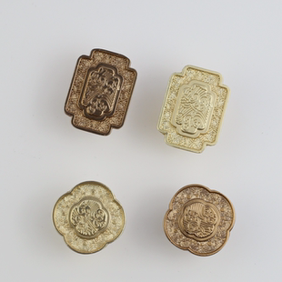 新中式高端轻奢抽屉衣橱柜把手古风方形梅花金色祥云纹橱柜小把手