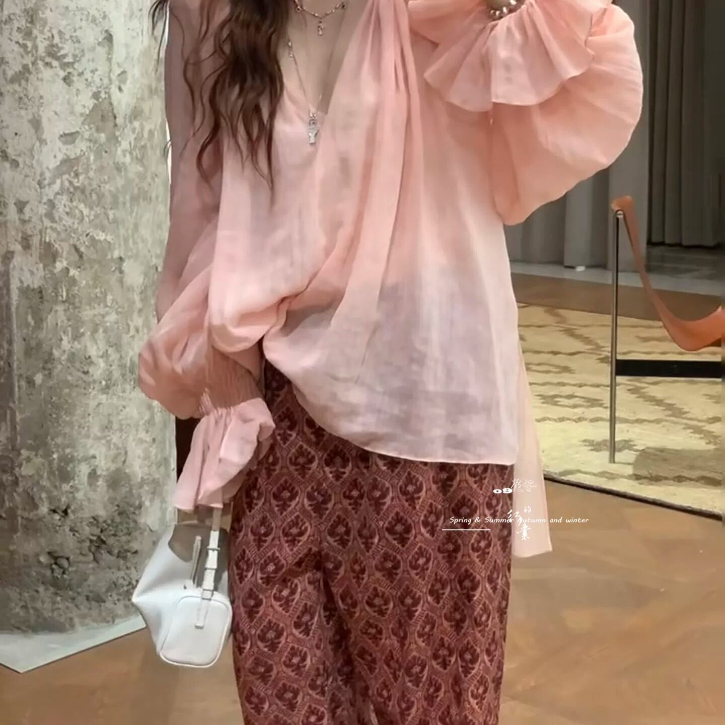 度假春夏亚麻暗红色休闲裤直筒裤