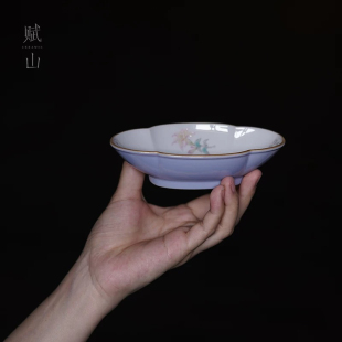 赋山堂云山蓝诗文花卉海棠茶荷泡茶装茶叶茶道分茶器茶则手绘手工