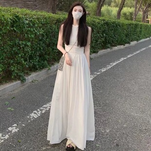 白色连衣裙吊带长裙2024新款 女春秋无袖 背心裙子小个子白裙内搭夏