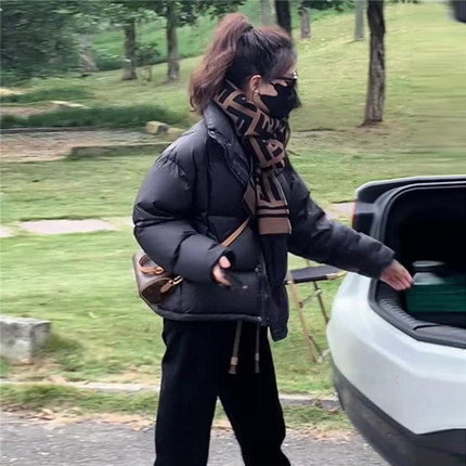 黑色短款羽绒棉服女小个子今年流行韩系温柔加厚棉袄面包服外套潮