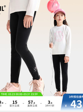 安奈儿童装女童针织打底裤秋新款弹力贴身黑色保暖内搭甜美