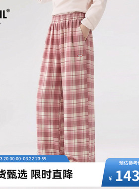 安奈儿童装男童女童裤子2026夏新款学院风格子休闲透气宽松长裤