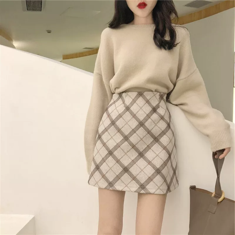 Демисезонный knitted набор, шерстяное платье, западный стиль, интернет-знакомый, свободный крой
