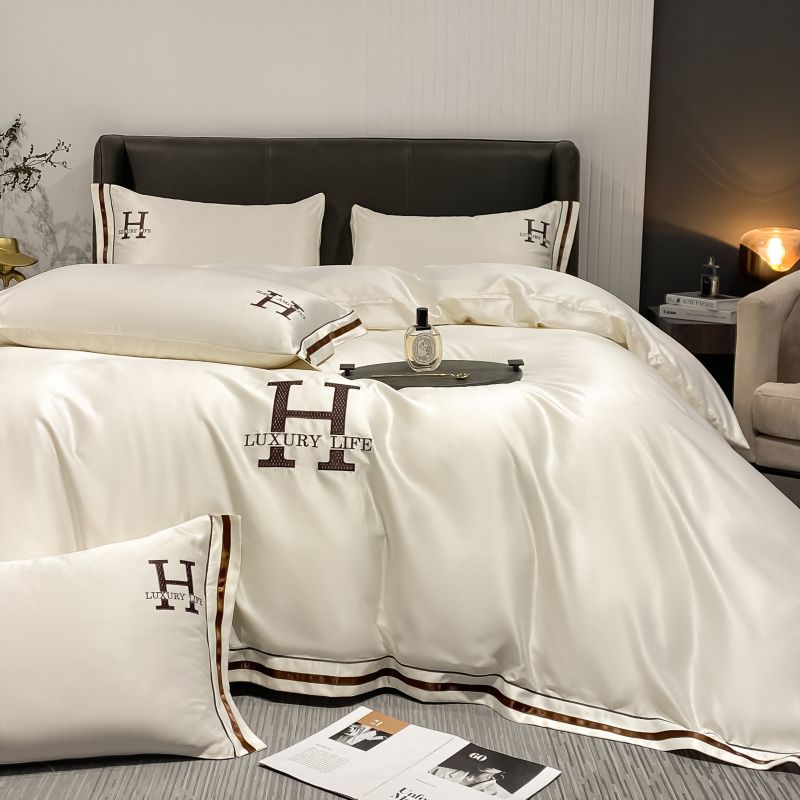 轻奢高级感真丝质裸睡四件套冰丝被套单件床单被罩北欧风床上用品