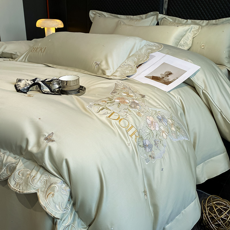 简约轻奢双面冰丝被套四件套家居床品夏季天丝真丝滑裸睡床单被罩