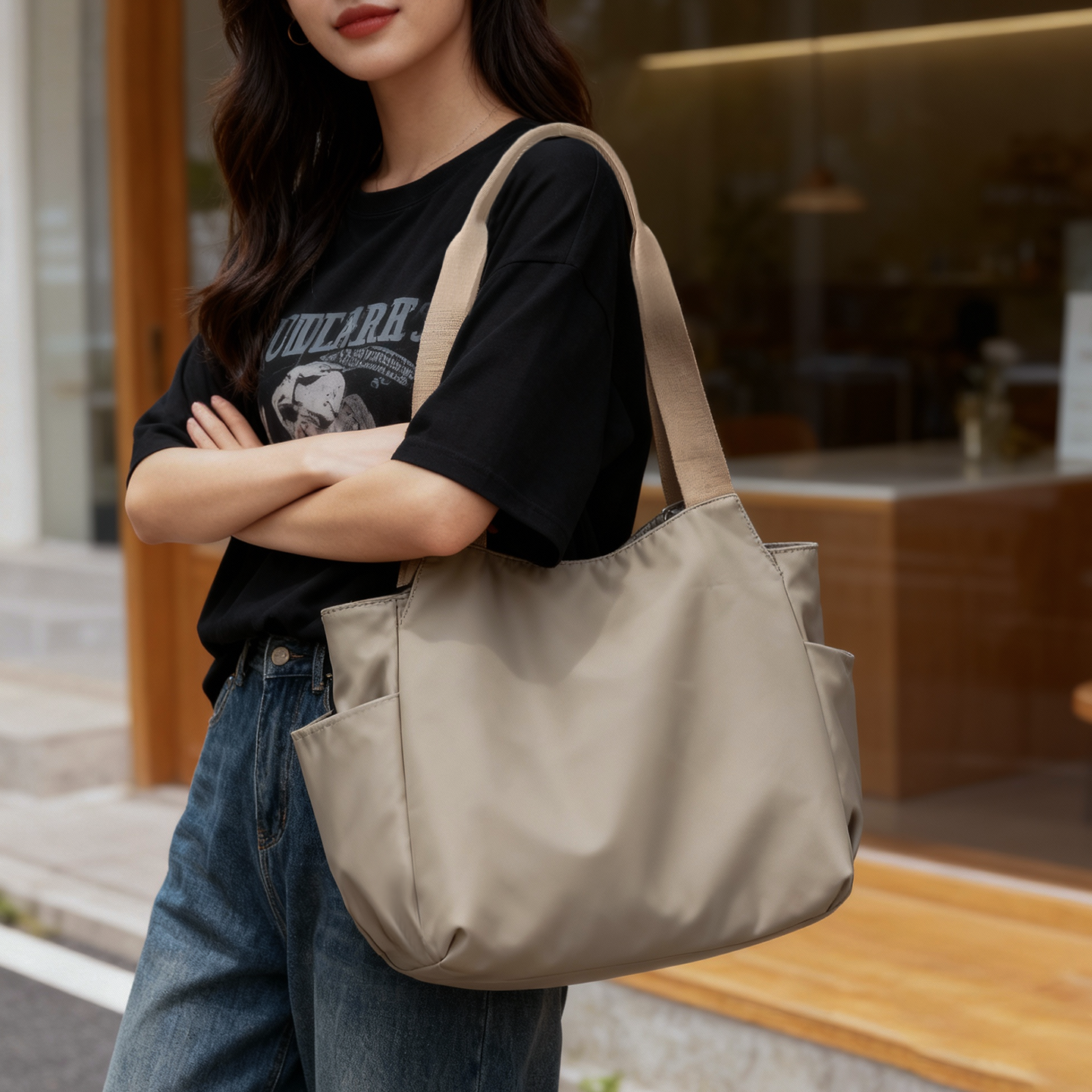 超轻便防水尼龙布通勤托特包女2025大容量多兜休闲旅行单肩手提包,箱包皮具/热销女包/男包,时尚帆布包,淘宝优惠券,粉丝福利购,淘宝优惠卷