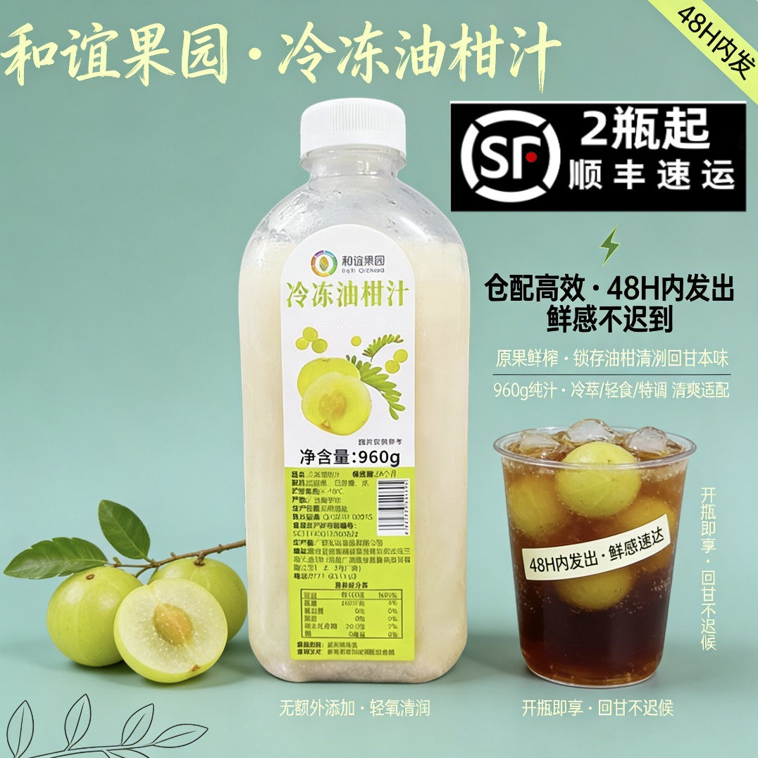 【和谊果园】南宁工厂直供-HPP冷冻油柑汁奶茶店商用同款原料960g