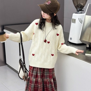 女童毛衣秋冬2025新款女孩加厚毛线衣初中生中大儿童冬季针织衫潮