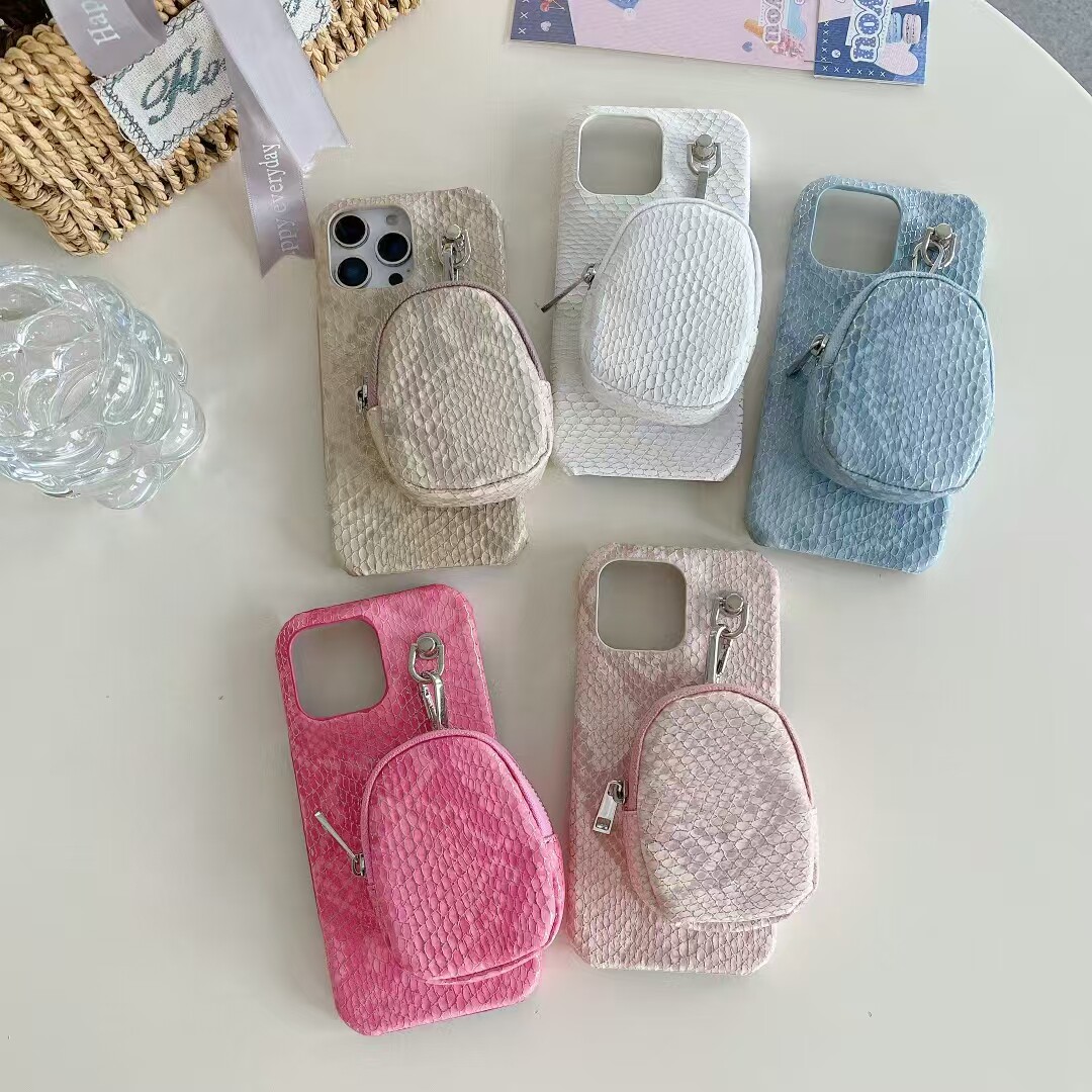 高级感蛇纹皮质适用苹果16Promax手机壳iPhone15Pro个性女14Promax收纳耳机零钱包13Pro三星s2