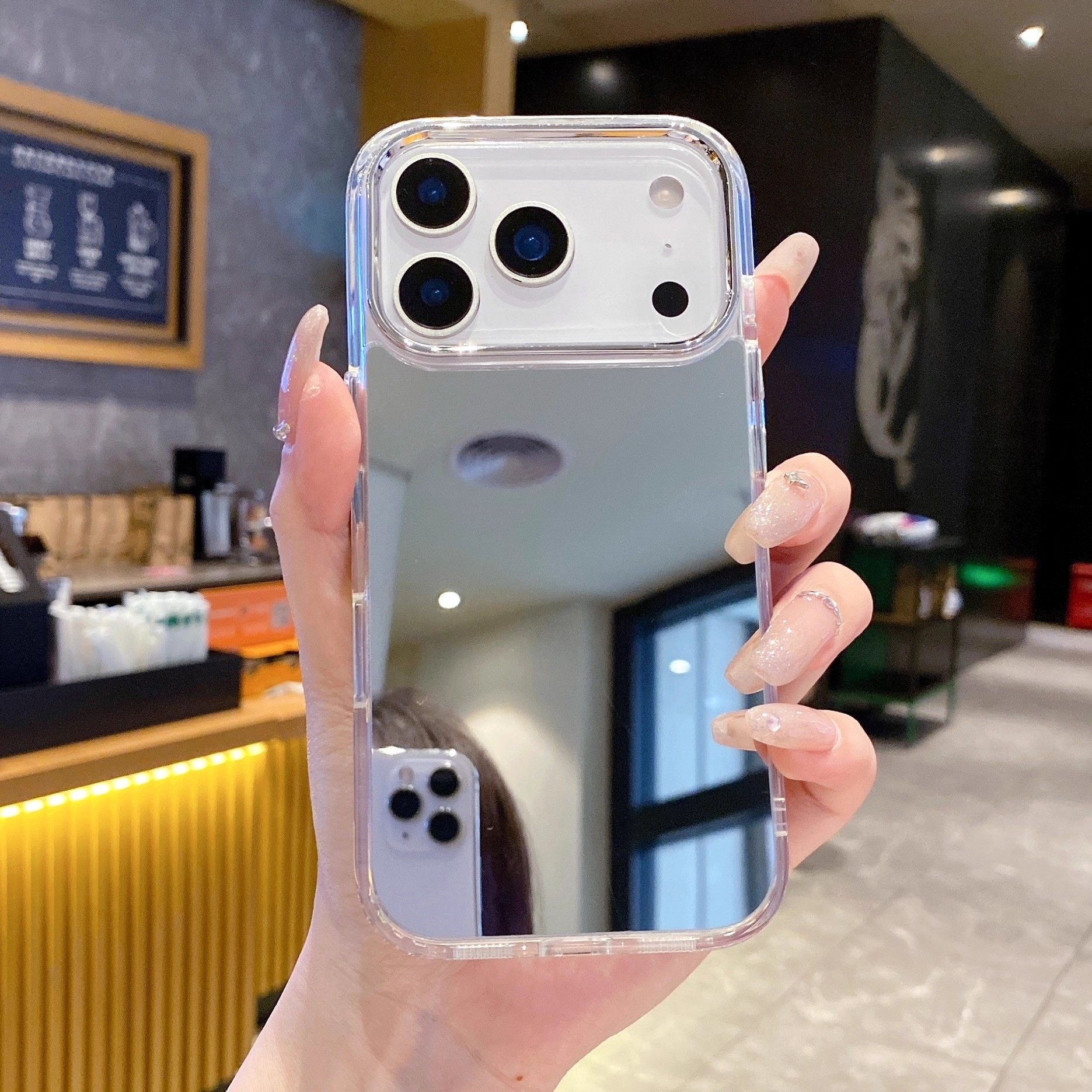 高清镜面镜子适用苹果17Promax手机壳iPhone16Pro全包防摔15Pro高档补妆镜14Promax女款13/1