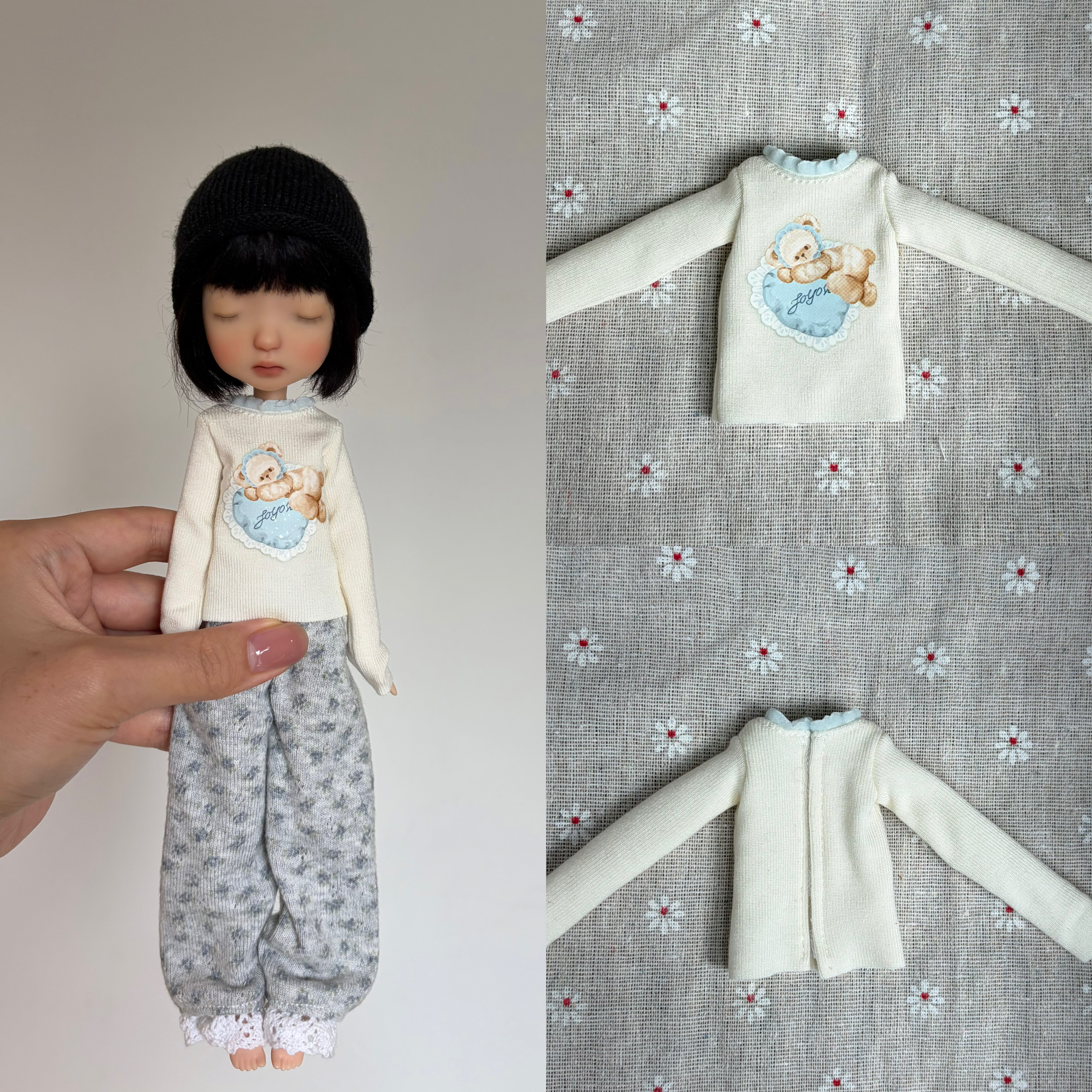 小布娃衣Blythe娃娃衣服azone ob22ob24小熊花边上衣后背魔术贴图片