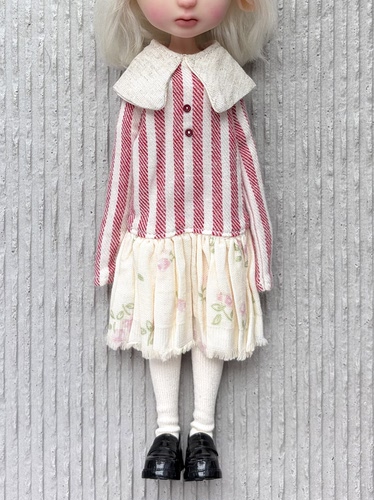 Blythe小布娃衣ob22 ob24azone复古水洗连衣裙后背魔术贴单品