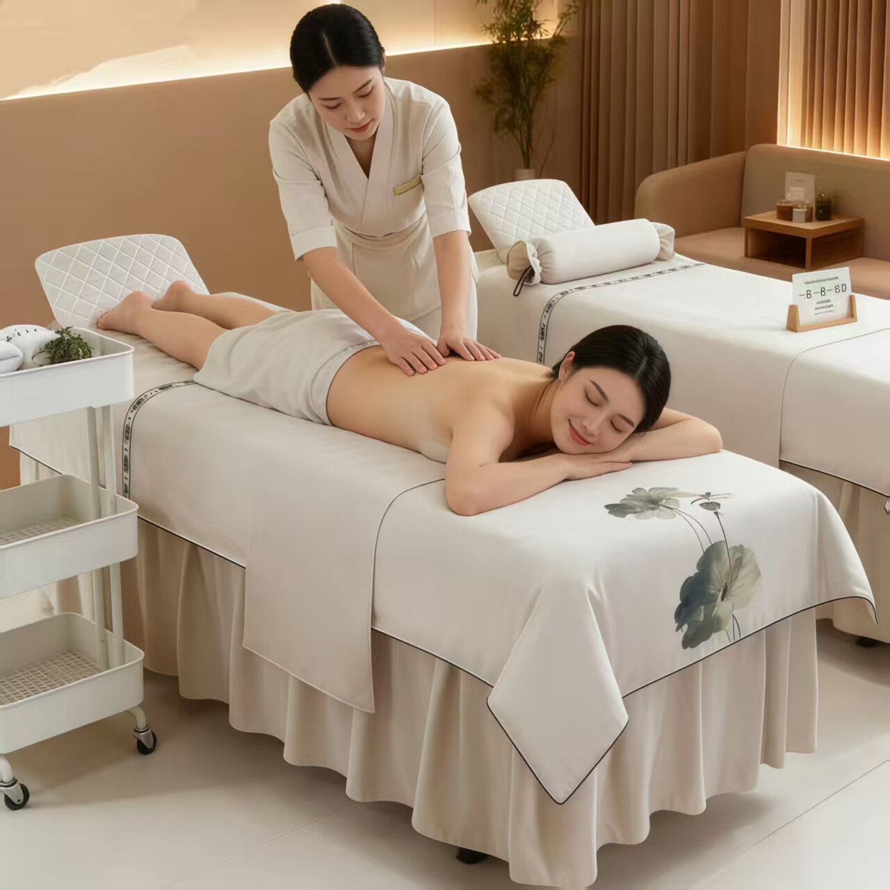 高档美容床罩四件套美容院简约欧式网红按摩轻奢全纯棉麻理疗床套