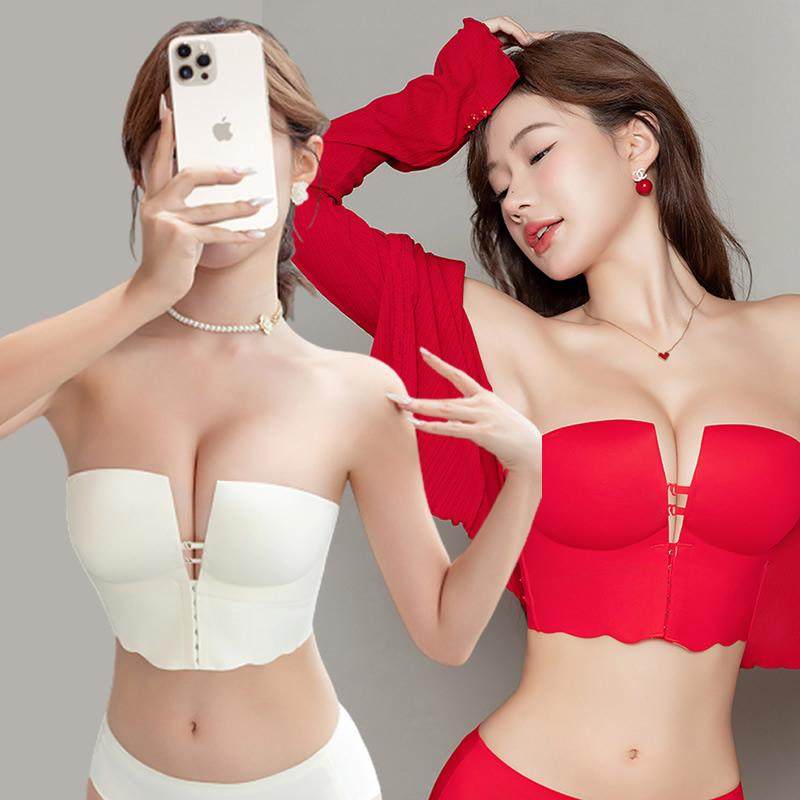 前扣无肩带内衣穿晚礼服婚纱专用的隐形文胸小胸聚拢显大露背防滑
