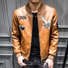 皮夹克棒球领休闲外套男青年秋冬潮流PU皮衣 图案时尚 2019新款 个性