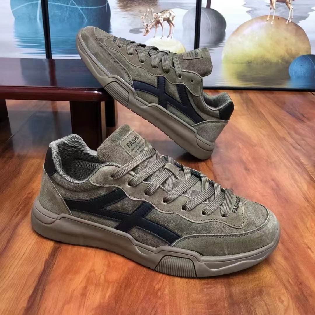 春秋新款2023年男鞋潮流拼色车缝线系带透气网面时尚休闲鞋板鞋子