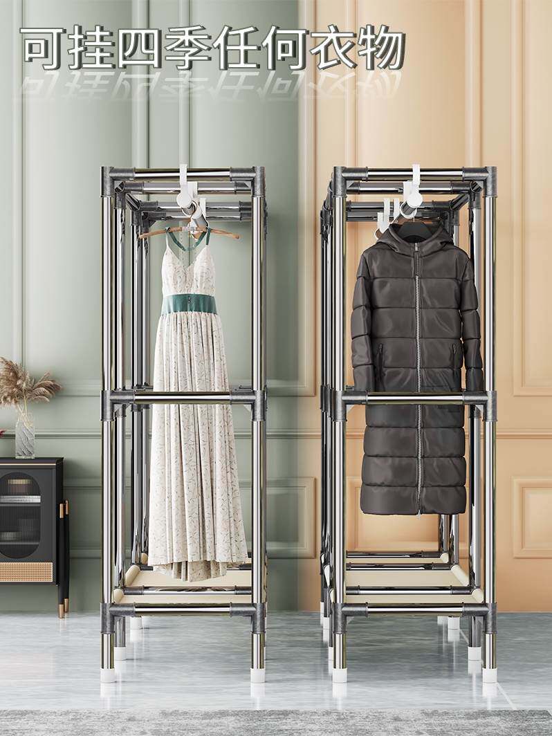 简易衣柜家用卧室布衣柜钢结构全挂衣杆结实出租房用儿童收纳衣架