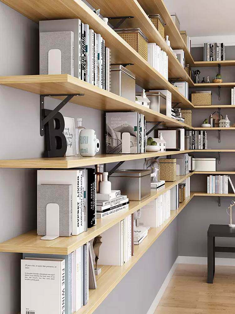 墙上置物架墙壁书架墙面挂式展示架一字搁板木板固定托架上墙层板