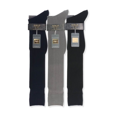 日本产进口NAIGAI商务正装竖条纹长筒袜男100%西印度海岛棉