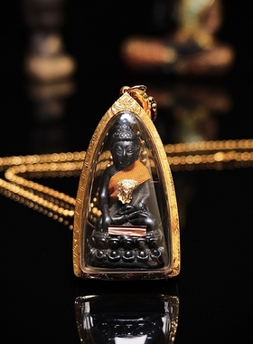 泰国佛牌真品 龙婆爽 力泥药师佛 佛历2519年老牌 金壳塔帕赞卡