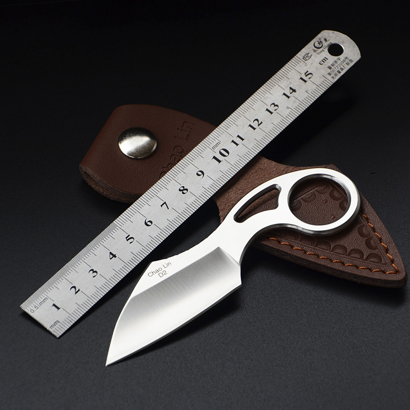 户外迷你小直刀D2钢龙骨一体小刀防身EDC随身便携刀具赠皮刀鞘